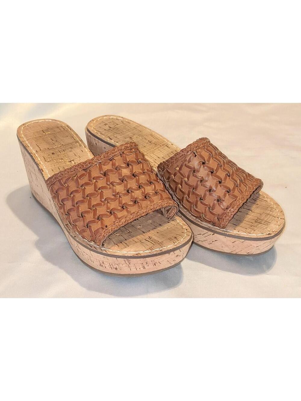 House of Harlow 1960 Women's Brown Woven Cork Platform Wedge Sandals Size 6.5